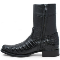 White Diamonds Men's Genuine Caiman Belly Short Cowboy Boots with Zipper – Black