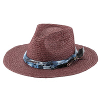 Brittoli JUBILEE Braided Raffia Straw Fedora - Cherry - OriginalWestern.com