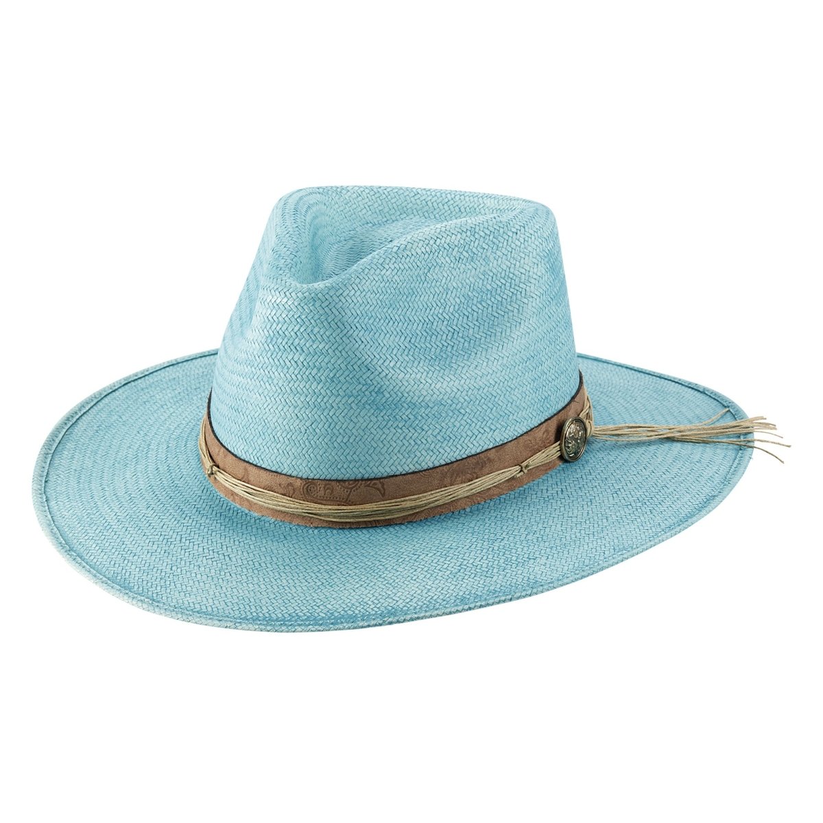 Brittoli OASIS Shantung Panama Straw Fedora - Turquoise Distressed - OriginalWestern.com