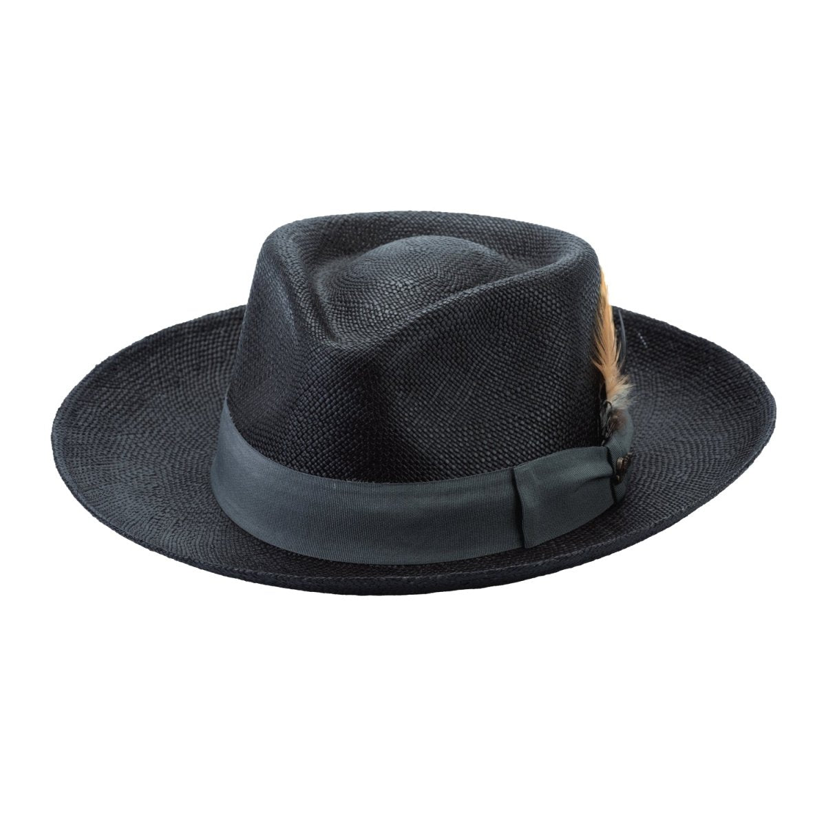 Brittoli STAMFORD Genuine Panama Straw Fedora - Black - OriginalWestern.com