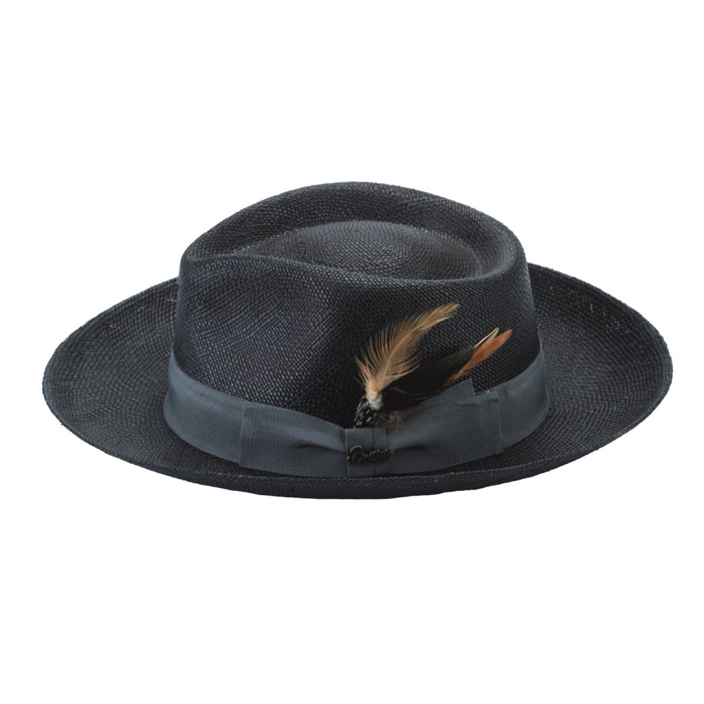 Brittoli STAMFORD Genuine Panama Straw Fedora - Black - OriginalWestern.com
