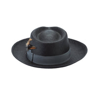Brittoli STAMFORD Genuine Panama Straw Fedora - Black - OriginalWestern.com
