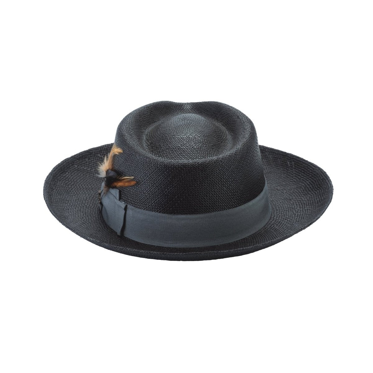 Brittoli STAMFORD Genuine Panama Straw Fedora - Black - OriginalWestern.com
