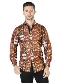 Brown And Gold Casual Long Sleeve Shirt 44024 - OriginalWestern.com