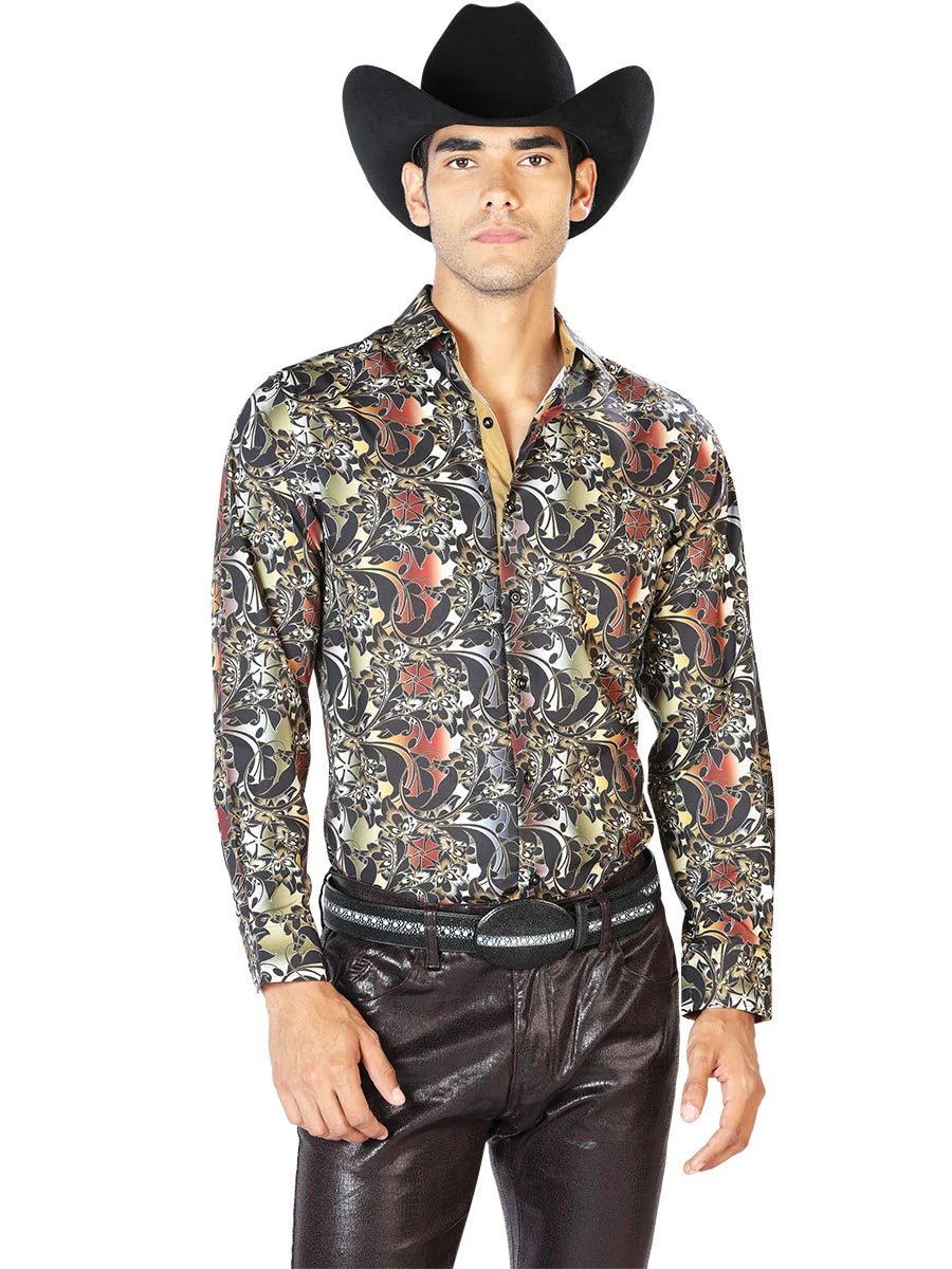 Brown Casual Long Sleeve Shirt 43539 - OriginalWestern.com