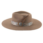 Bullhide TAMARACK 0838 Khaki Wool Cowboy Hat 3 3/4" Brim Leather Feather Unisex - OriginalWestern.com