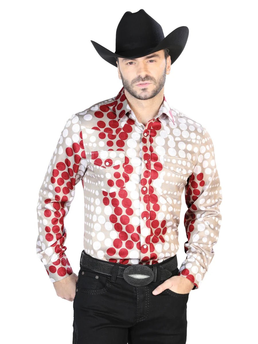 Burgundy And Gold Casual Long Sleeve Shirt 44072 - OriginalWestern.com