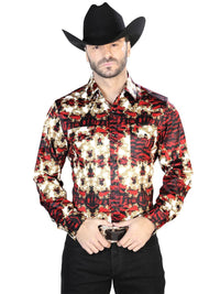 Burgundy And Gold Casual Long Sleeve Shirt 44103 - OriginalWestern.com