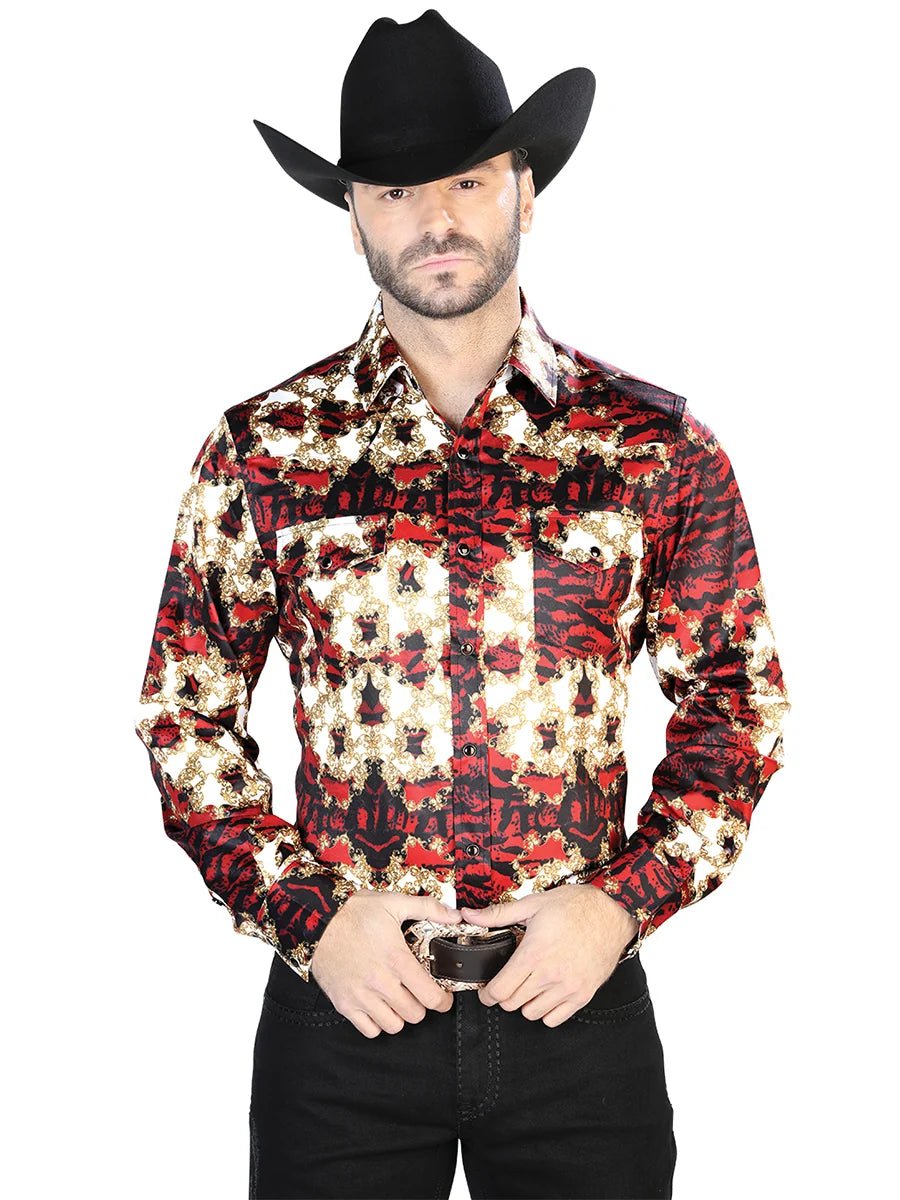 Burgundy And Gold Casual Long Sleeve Shirt 44103 - OriginalWestern.com