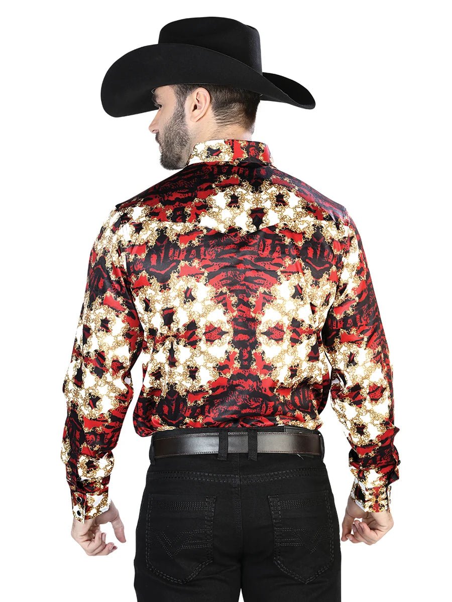 Burgundy And Gold Casual Long Sleeve Shirt 44103 - OriginalWestern.com
