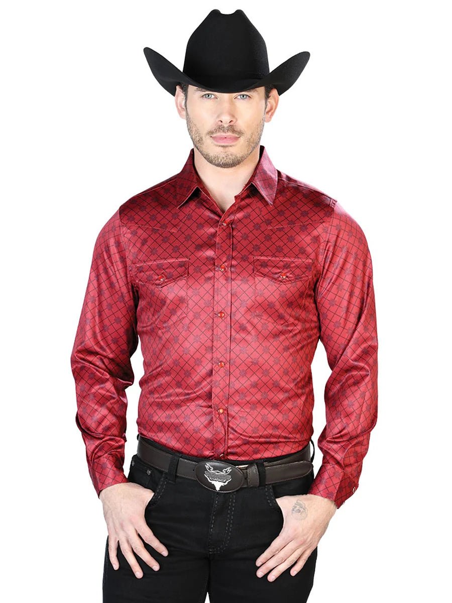 Burgundy Casual Long Sleeve Shirt 43955 - OriginalWestern.com
