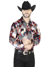 Burgundy/White Casual Long Sleeve Shirt 44084 - OriginalWestern.com
