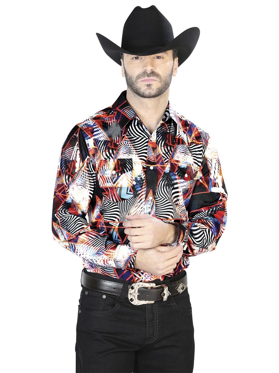 Burgundy/White Casual Long Sleeve Shirt 44084 - OriginalWestern.com