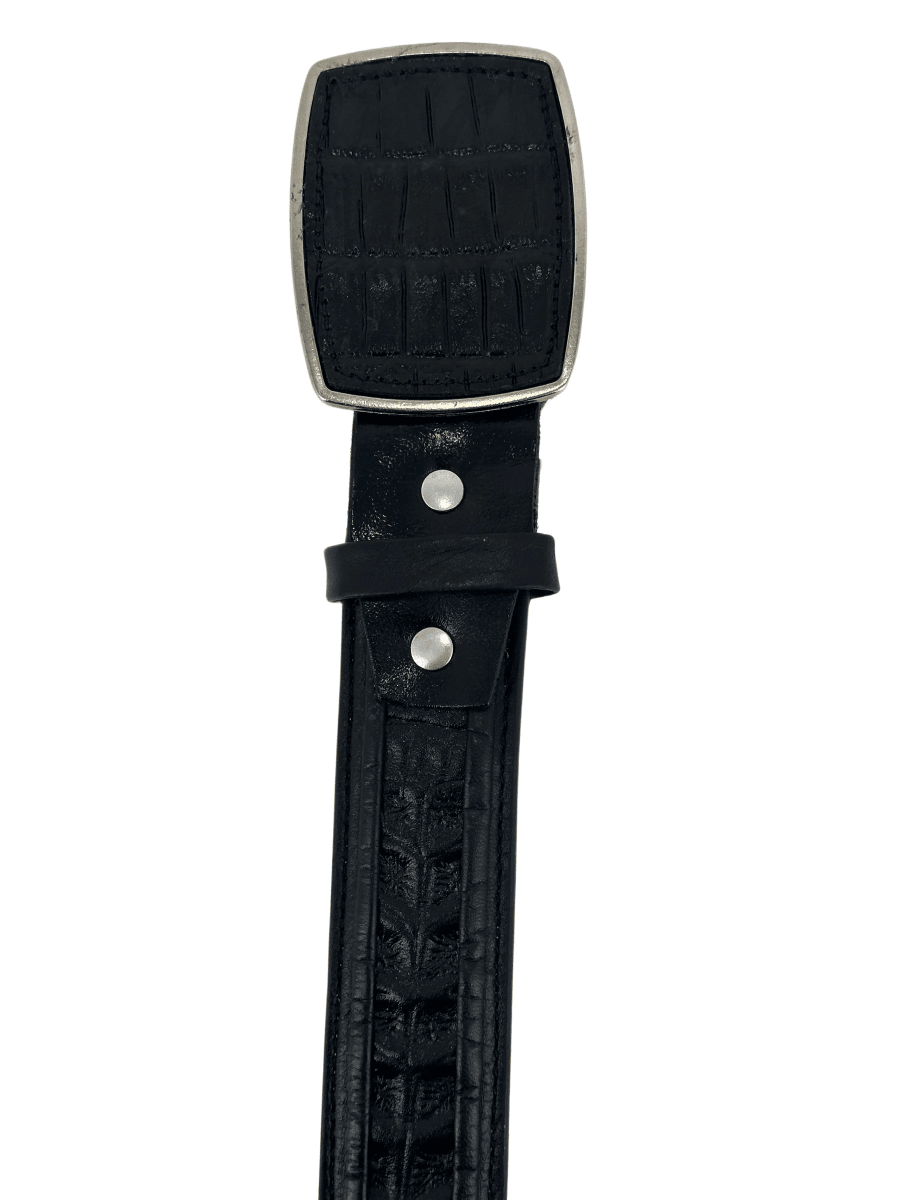 Caiman Alligator Crocodile Print Western Belt with Removable Buckle - Black - OriginalWestern.com