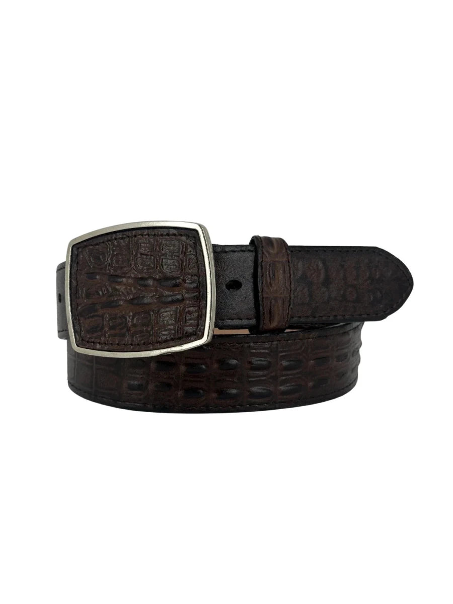 Caiman Alligator Crocodile Print Western Belt with Removable Buckle - Brown - OriginalWestern.com