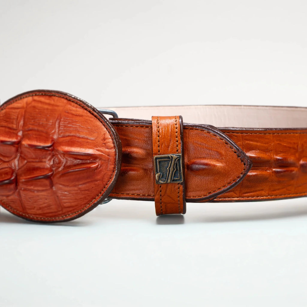 Caiman Alligator Crocodile Print Western Belt with Removable Buckle - Cognac - OriginalWestern.com