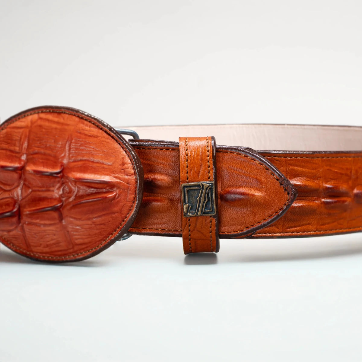 Caiman Alligator Crocodile Print Western Belt with Removable Buckle - Cognac - OriginalWestern.com
