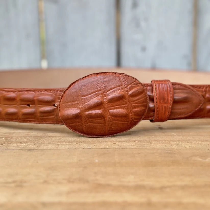 Caiman Alligator Crocodile Print Western Belt with Removable Buckle - Cognac - OriginalWestern.com