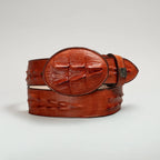 Caiman Alligator Crocodile Print Western Belt with Removable Buckle - Cognac - OriginalWestern.com