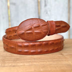 Caiman Alligator Crocodile Print Western Belt with Removable Buckle - Cognac - OriginalWestern.com