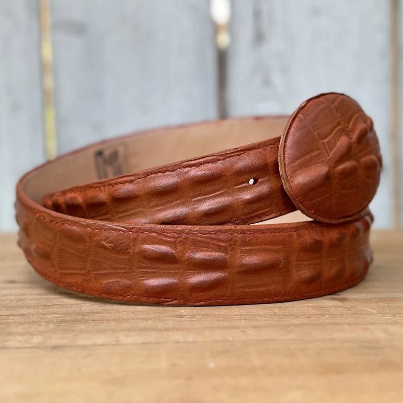 Caiman Alligator Crocodile Print Western Belt with Removable Buckle - Cognac - OriginalWestern.com