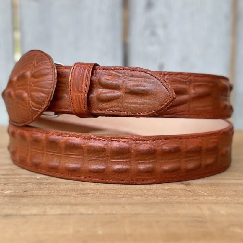 Caiman Alligator Crocodile Print Western Belt with Removable Buckle - Cognac - OriginalWestern.com
