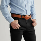 Caiman Alligator Crocodile Print Western Belt with Removable Buckle - Cognac - OriginalWestern.com