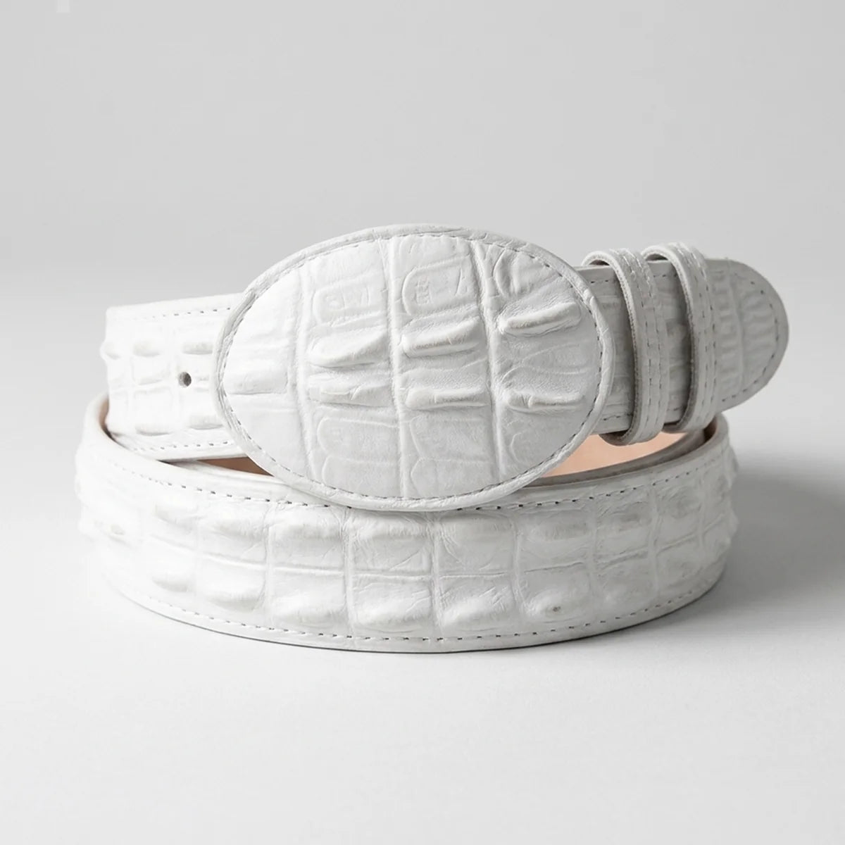 Caiman Alligator Crocodile Print Western Belt with Removable Buckle - White - OriginalWestern.com