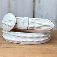 Caiman Alligator Crocodile Print Western Belt with Removable Buckle - Winter White Bone - OriginalWestern.com