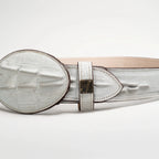 Caiman Alligator Crocodile Print Western Belt with Removable Buckle - Winter White Bone - OriginalWestern.com