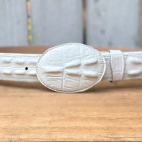 Caiman Alligator Crocodile Print Western Belt with Removable Buckle - Winter White Bone - OriginalWestern.com