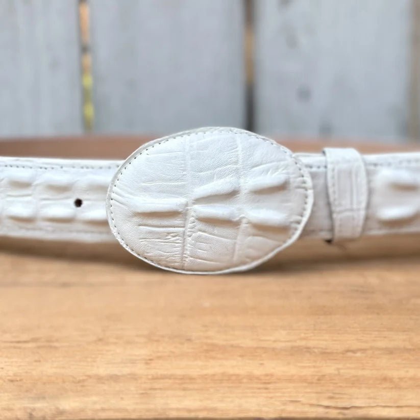 Caiman Alligator Crocodile Print Western Belt with Removable Buckle - Winter White Bone - OriginalWestern.com