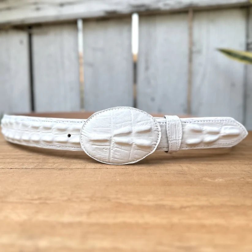 Caiman Alligator Crocodile Print Western Belt with Removable Buckle - Winter White Bone - OriginalWestern.com