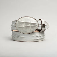 Caiman Alligator Crocodile Print Western Belt with Removable Buckle - Winter White Bone - OriginalWestern.com