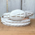 Caiman Alligator Crocodile Print Western Belt with Removable Buckle - Winter White Bone - OriginalWestern.com