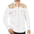 Montero - Bull Embroidered Western Shirt with Snap Buttons White 3546