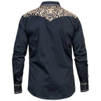 Montero - Bull Head Embroidered Yoke Snap Shirt Navy 3546