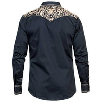 Montero - Bull Head Embroidered Yoke Snap Shirt Navy 3546