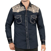 Montero - Bull Head Embroidered Yoke Snap Shirt Navy 3546