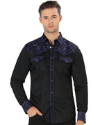 Camisa Bordada Vaquera Negro-Azul Montero Fashion 3537 - OriginalWestern.com