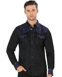 Camisa Bordada Vaquera Negro-Azul Montero Fashion 3537 - OriginalWestern.com