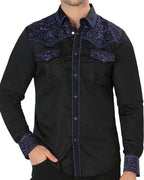 Camisa Bordada Vaquera Negro-Azul Montero Fashion 3537 - OriginalWestern.com