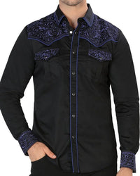 Camisa Bordada Vaquera Negro-Azul Montero Fashion 3537 - OriginalWestern.com