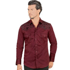 Montero - Embroidered Yoke Snap Shirt Burgundy 3546