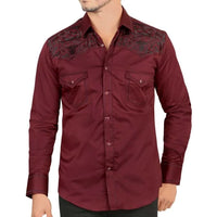 Montero - Embroidered Yoke Snap Shirt Burgundy 3546