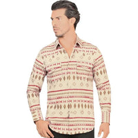 Montero - Aztec Stripe Snap Shirt Modern Fit Beige 4036