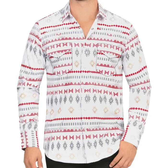 Montero - Aztec Stripe Snap Shirt Modern Fit White 4036