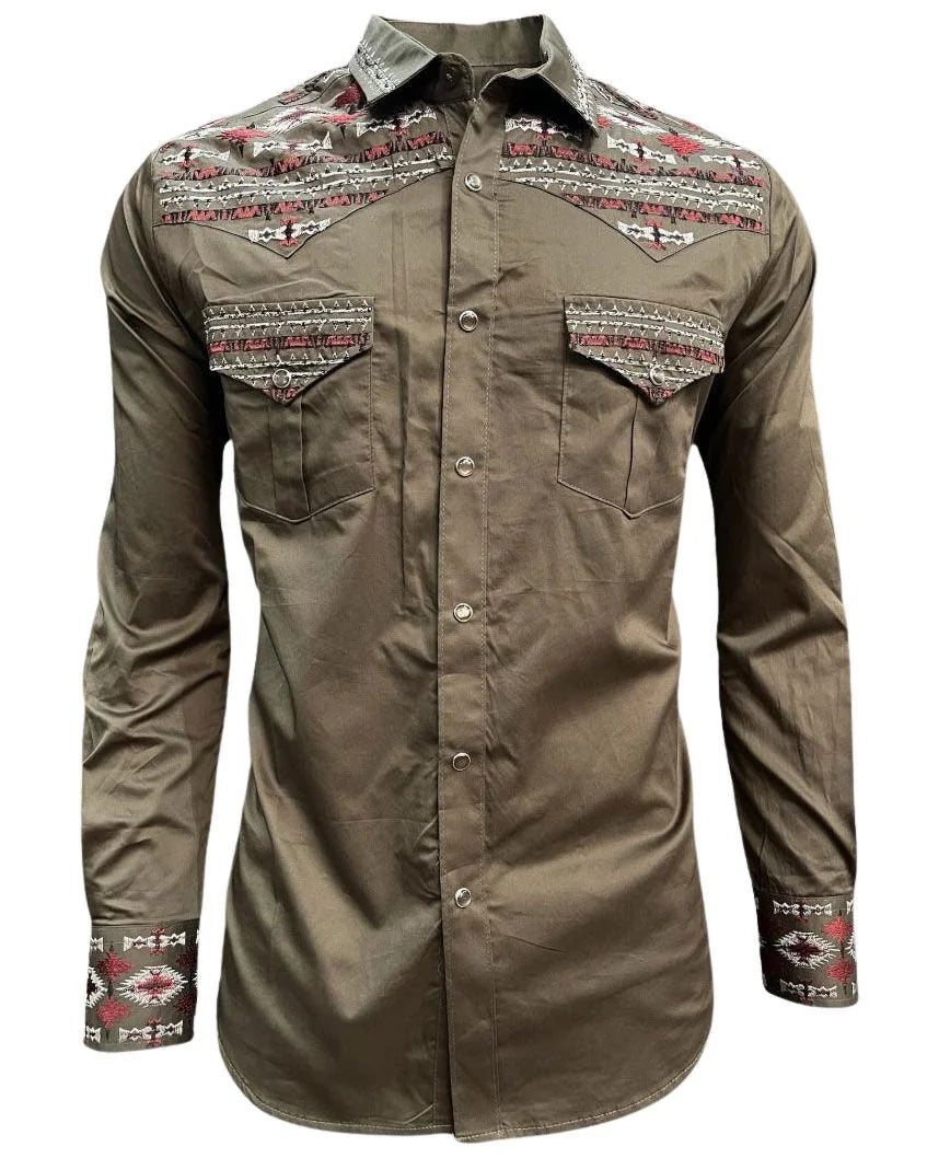 Lamasini - Western Shirt Embroidered Charcoal 2212