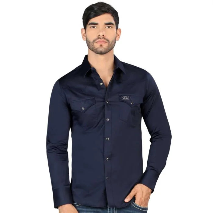 Montero - Snap Button Western Shirt Modern Fit Navy Blue 0460