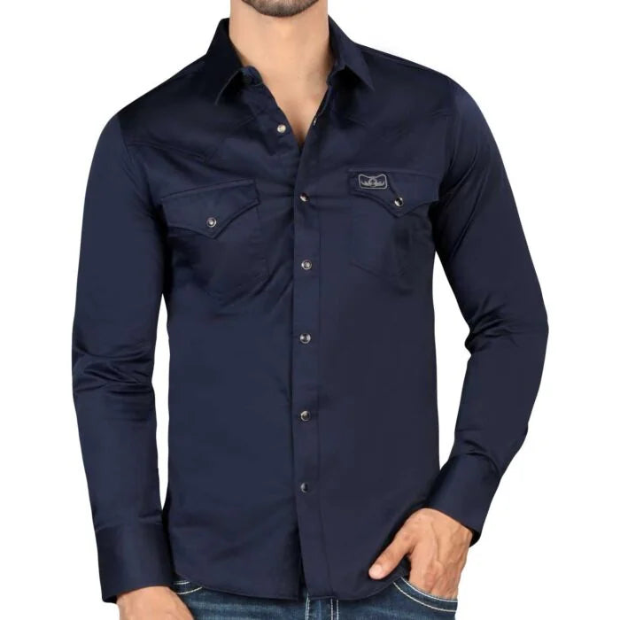 Montero - Snap Button Western Shirt Modern Fit Navy Blue 0460